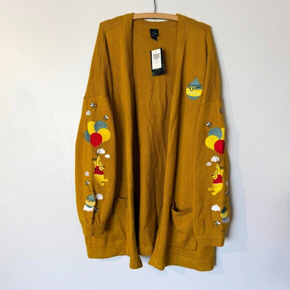 NWT plus size 2 oversized cardigan WINNIE the POOH balloon ride DISNEY yellow - Picture 1 of 9